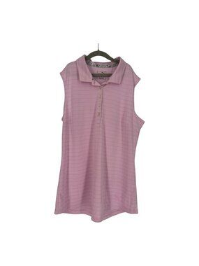 Puma Women Large Pink Sleeveless Golf Polo Shirt Striped Performance Athletic